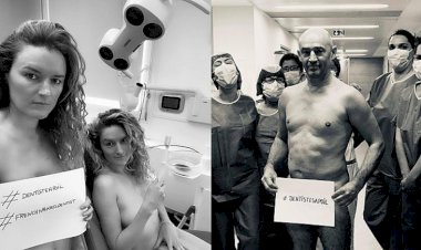 Fransa'da diş hekimleri, Covid-19'a karşı koruyucu malzeme eksikliğine dikkat çekmek için soyundu