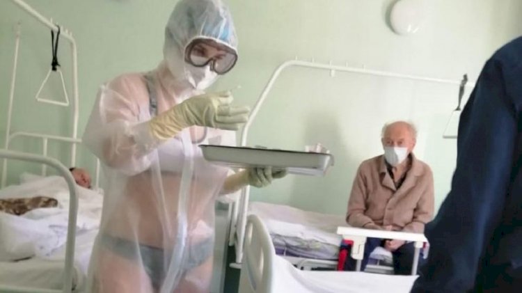 Rus hemşire bikiniyle Corona tedavi edince  dünya şoka girdi!