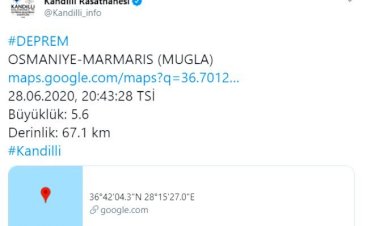 Marmaris'te 5,6 büyüklüğünde deprem