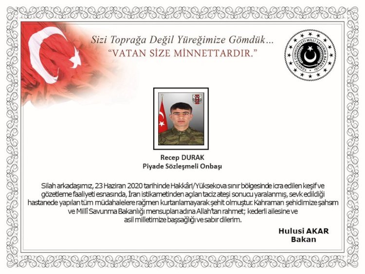 MSB: İran tarafından açılan taciz ateşi bir askeri şehit etti