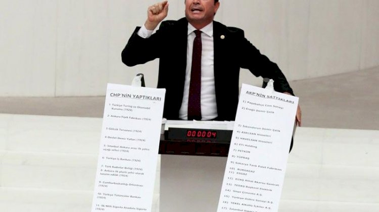 Meclis’te rulolu eylem: AKP’nin sattığı fabrika listesi 13 metre…