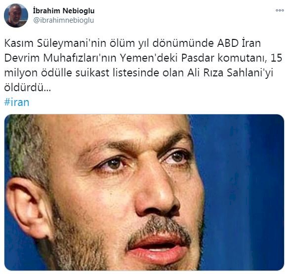 "ABD , 15 milyon ödülle suikast listesinde olan Ali Rıza Sahlani'yi öldürdü..."