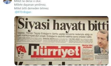 AKP Sözcüsü Ömer Çelik, Hürriyet'in 24 Eylül 1998'de attığı sürmanşete yanıt verdi: Millet bitti demeden bitmez