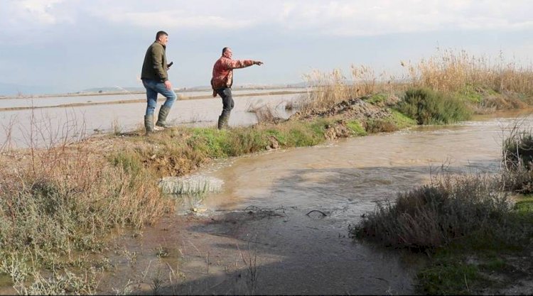 FOÇA'DA TARIM ARAZİLERİNİ BASAN SULAR TAHLİYE EDİLMEYE ÇALIŞILIYOR
