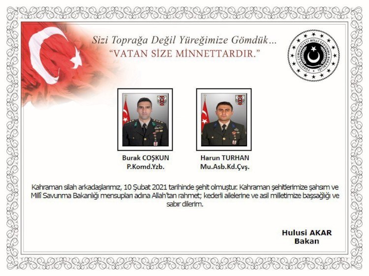 Milli Savunma Bakanlığı duyurdu! 2 askerimiz şehit oldu