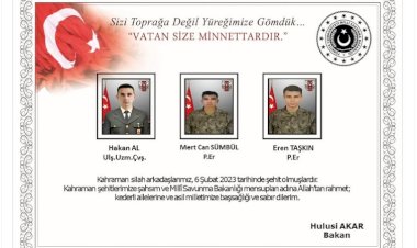 MSB: Hatay'da 3 asker depremde şehit oldu