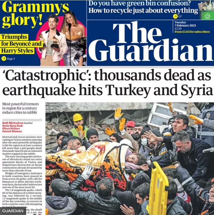 İngiltere basınında Kahramanmaraş depremleri: 'Son 100 yılın en büyük doğal felaketi'