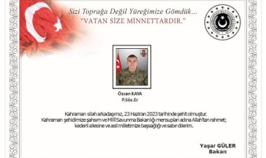 Piyade Sözleşmeli Er Özcan Kaya, tedavi gördüğü hastanede şehit oldu