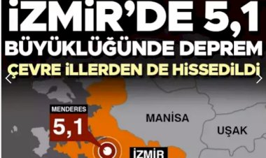 İzmir'de 5,1 büyüklüğünde deprem, deprem 10 -15 saniye sürdü