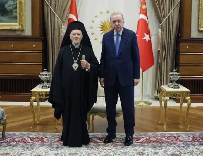 Erdoğan, Fener Rum Patriği Bartholomeos’u Külliye’de kabul etti