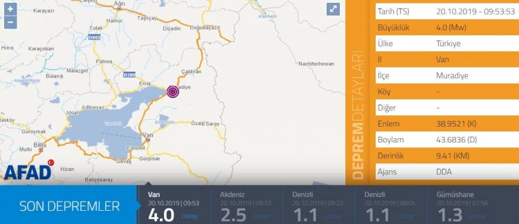 Van’da 4.0 büyüklüğünde deprem