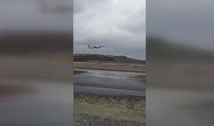 İstanbul Havalimanı'nda rüzgar uçağın inişini engelledi