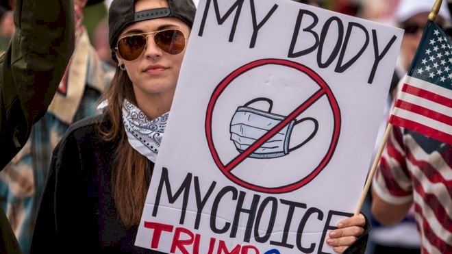 Koronavirüs: ABD'de 'Benim bedenim benim tercihim' diyenler sokağa çıkma kısıtlamalarına karşı protesto gösterileri düzenliyor